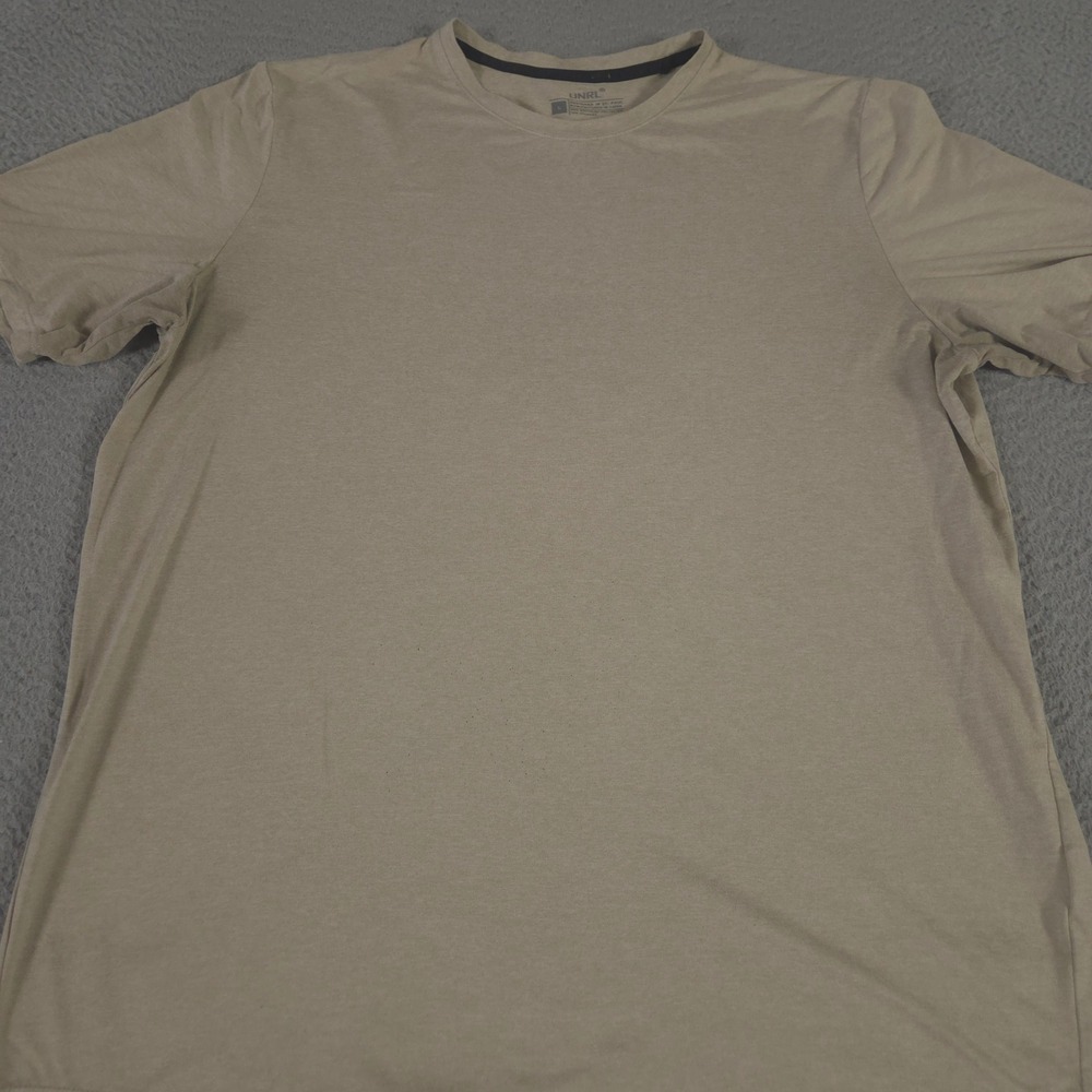 UNRL Shirt Mens Large Tan Ultra Tee Recycled Spandex Performance Short Sleeve
